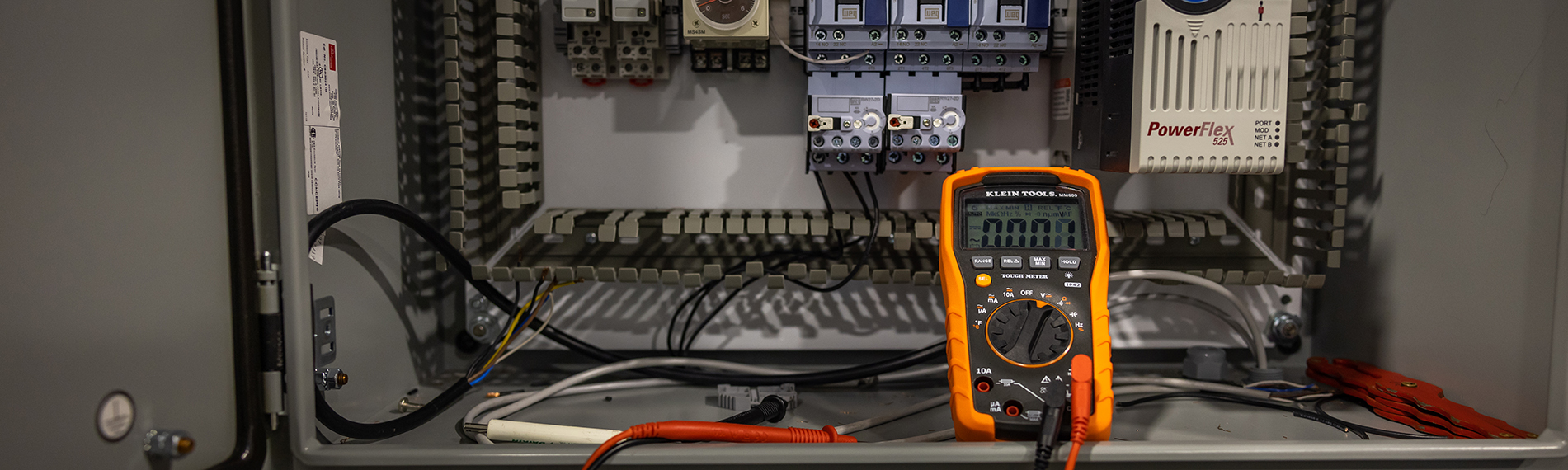 A voltage meter on electrical training equipment at Florence-Darlington Technical Collage