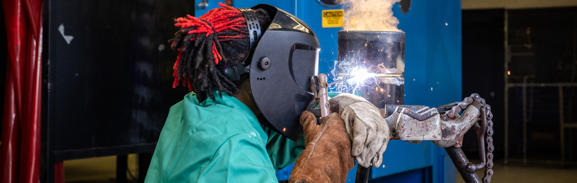 Welding students at FDTC practice welding in the welding lab