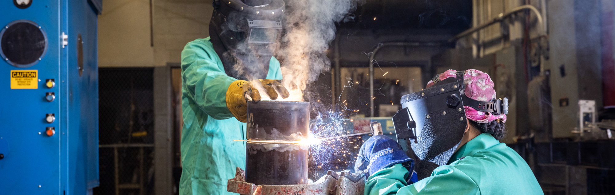 FDTC welding students practice welding in the welding lab